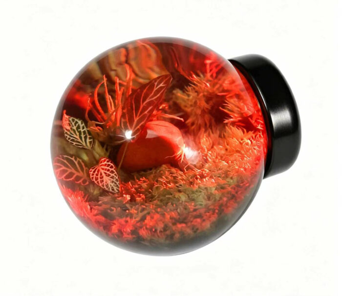 SunKnob Moss Door Knob - Red Light Preserved moss micro landscape door knob with red LED light, romantic and warm resin door handle for bedroom and special occasion decor, SunKnob glowing interior hardware