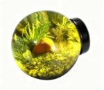 Preserved moss micro landscape door knob with warm yellow LED light, cozy and glowing resin door handle for bedroom and cottage style home decor, SunKnob nature art hardware