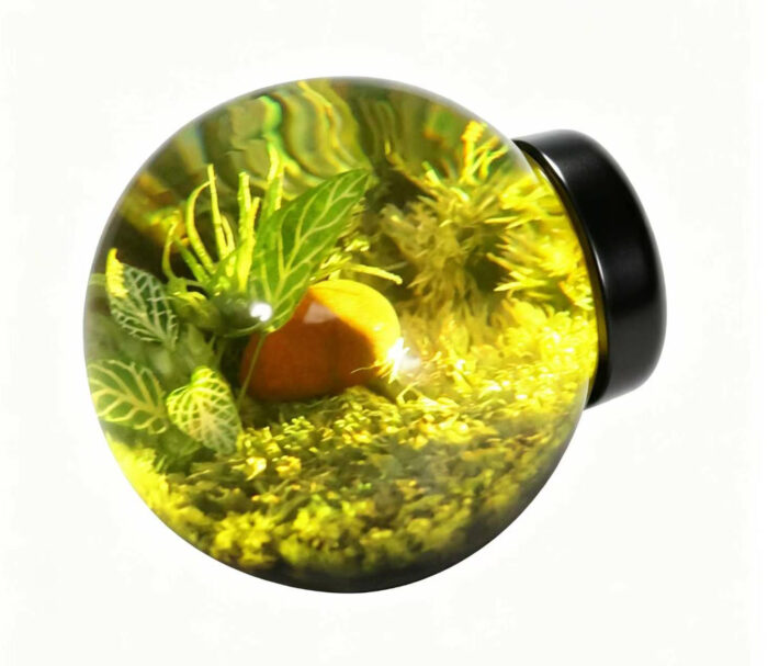 SunKnob Moss Door Knob - Warm Yellow Light Preserved moss micro landscape door knob with warm yellow LED light, cozy and glowing resin door handle for bedroom and cottage style home decor, SunKnob nature art hardware