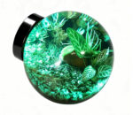Preserved moss forest resin door knob with cyan LED light, fresh and airy glowing door handle for boho and modern home decor, SunKnob nature-inspired hardware