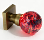 Handcrafted Hydrangea Resin Door Knob with Red Illumination and Antique Bronze Square Base