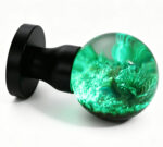 Micro-Landscape Resin Door Handle Emitting Cyan Light, with a Brass Base Featuring a Black Circle