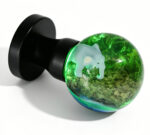 Elephant-Themed Resin Door Handle Emitting Cyan Light, Mounted on a Round Black Brass Base
