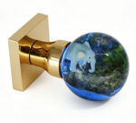 Elephant-Themed Resin Door Knob with Blue Illumination, Mounted on a Square Gold Brass Base