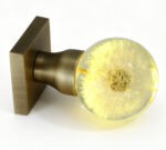 Dandelion Resin Door Handle Emitting Yellow Light, with an Antique Bronze Square Base
